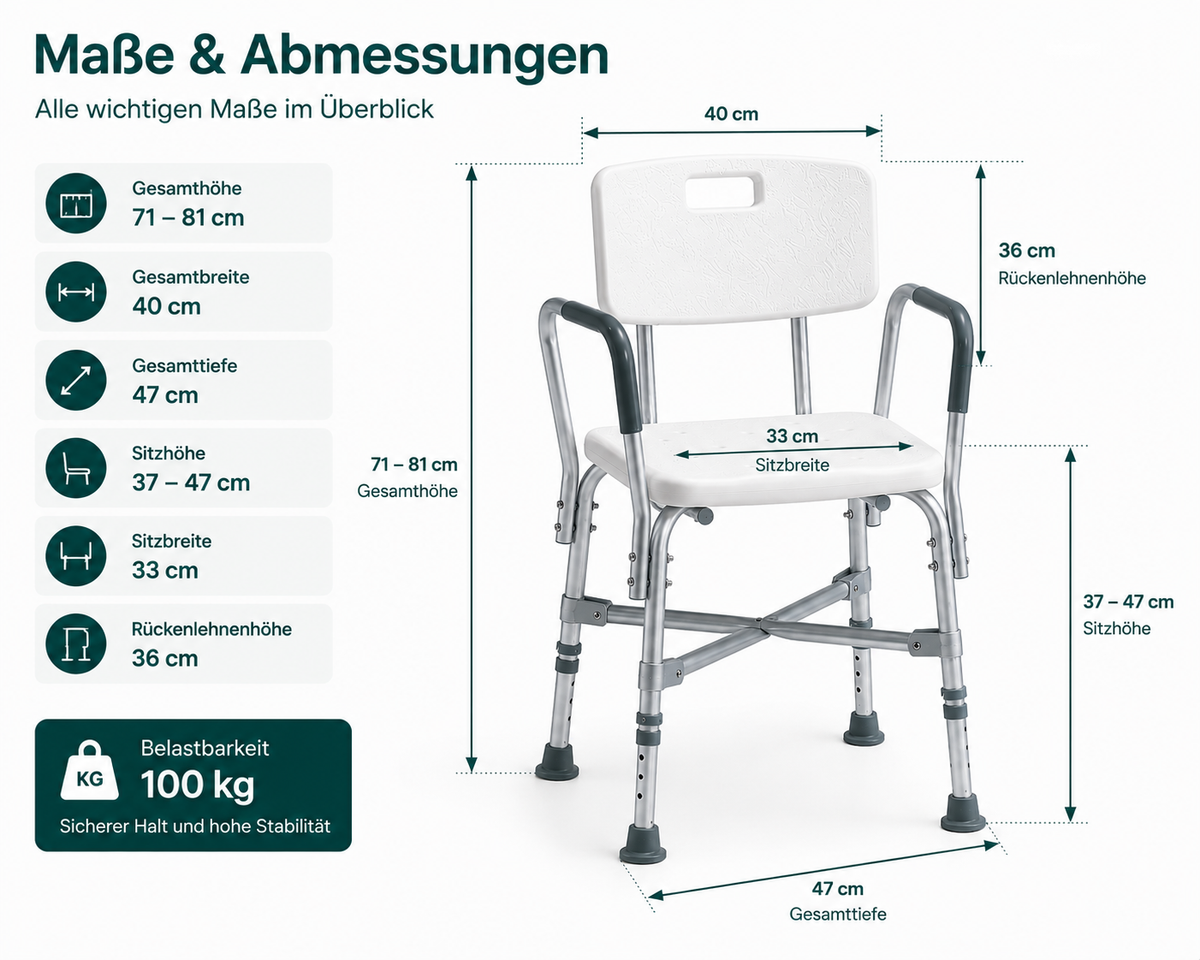 Duschstuhl mit Rückenlehne & Armlehnen