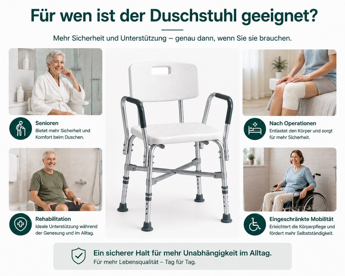 Duschstuhl mit Rückenlehne & Armlehnen